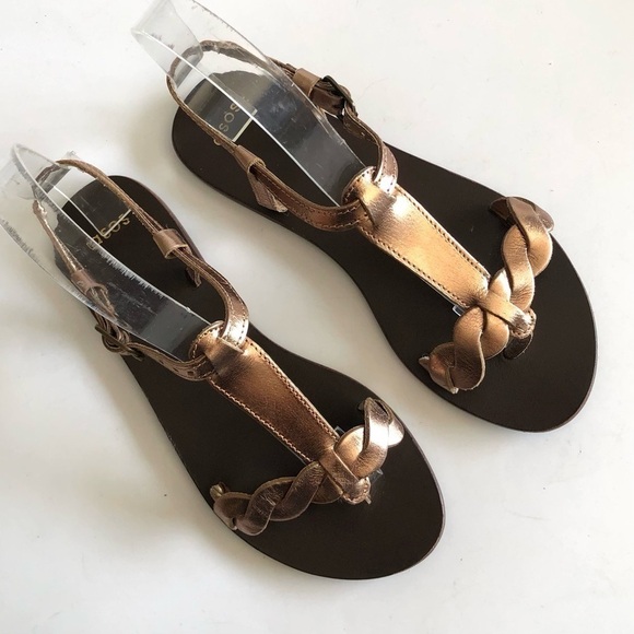 ASOS Copper T-Strap Twisted Leather Sandals - Picture 5 of 13